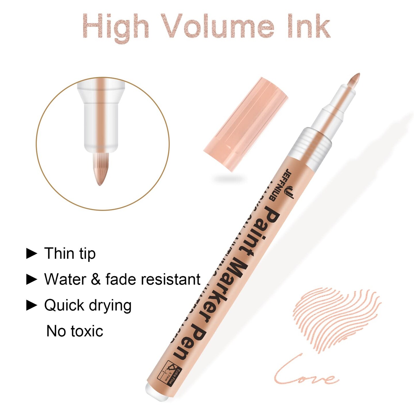 6 Pieces - Gold Paint Pens with Silver, Rose Gold Acrylic Paint Pens for Rock Painting, Wood, Fabric, Glass, Canvas, Scrapbooking, Card DIY Metallic Acrylic Marker (0.7mm)