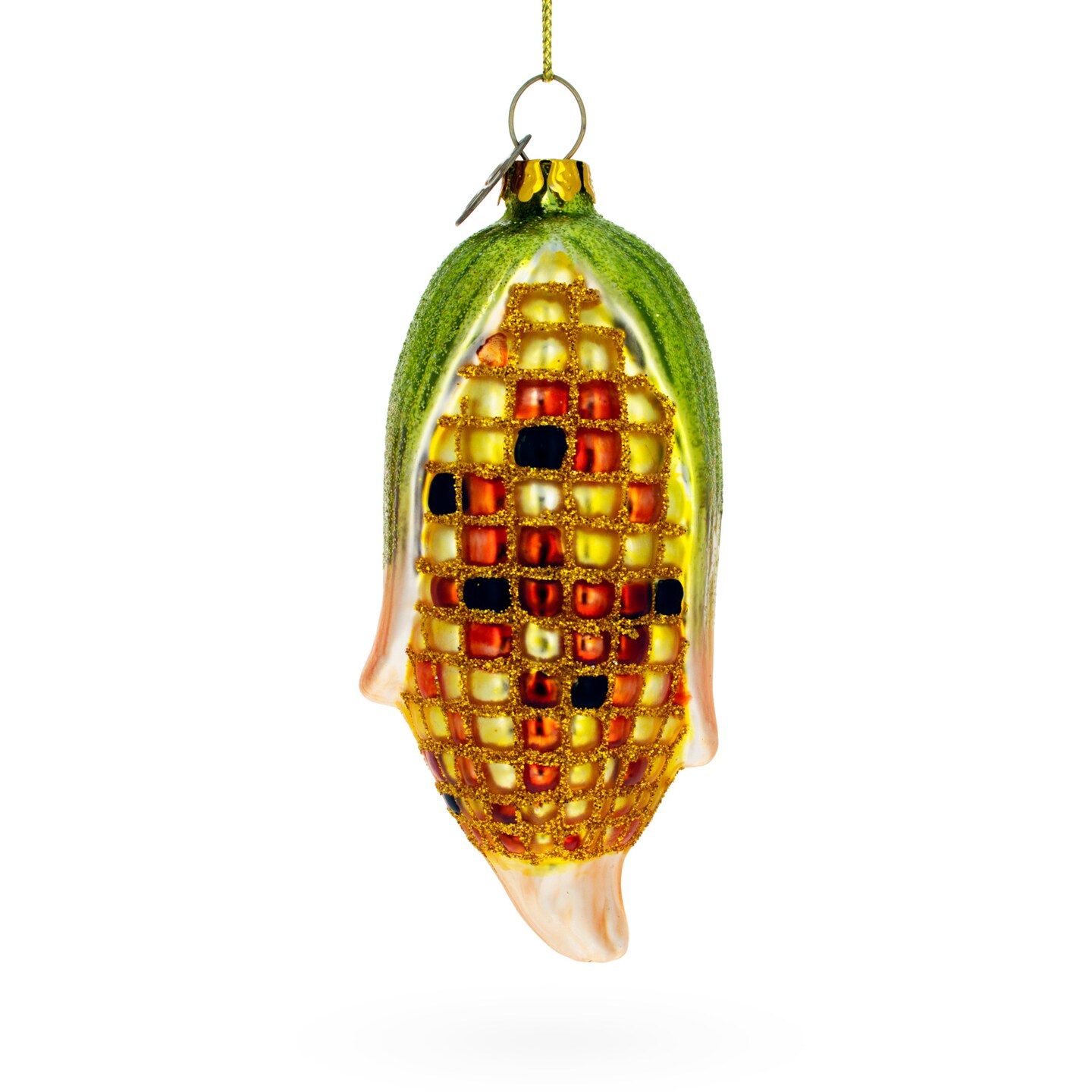 Golden Corn on the Cob Blown Glass Christmas Ornament