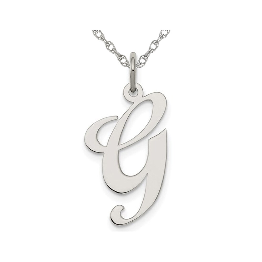 Gem And Harmony Sterling Silver Fancy Script Initial -G- Pendant Necklace Charm with Chain