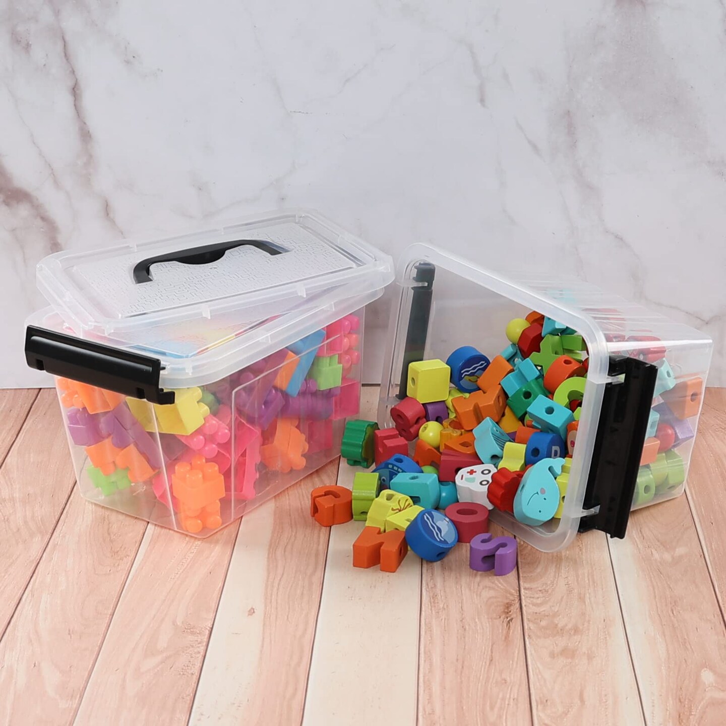 6 Pieces 3.5 Quart Small Plastic Storage Box with Handles, Clear Latching Bin with Lid