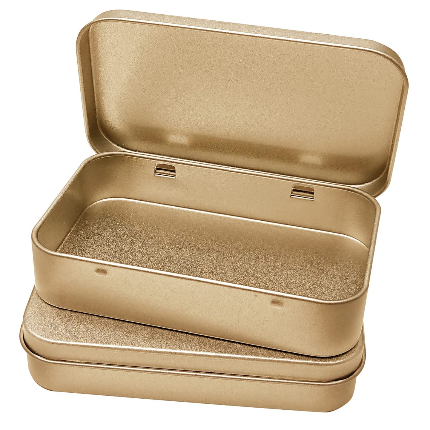 4 Pieces Tin Box Containers 3.7 x 2.4 x 0.8 Inch Metal Tins Storage Box with Hinge Lids, for Home Storage, Outdoor Active Storage Containers, Home Organizer Small Tins, Gold