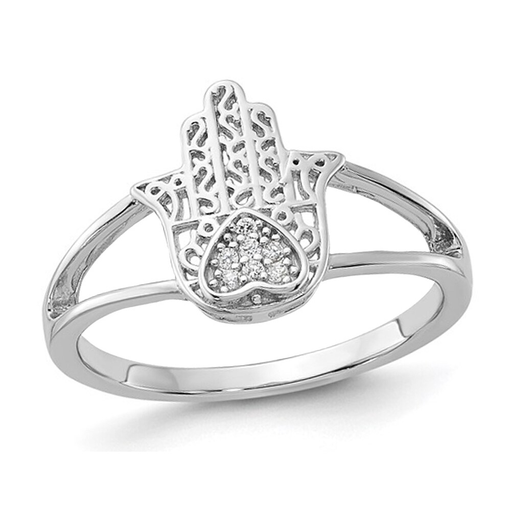Gem And Harmony Sterling Silver Heart Hamsa Ring with Synthetic Cubic Zirconia (CZ)s