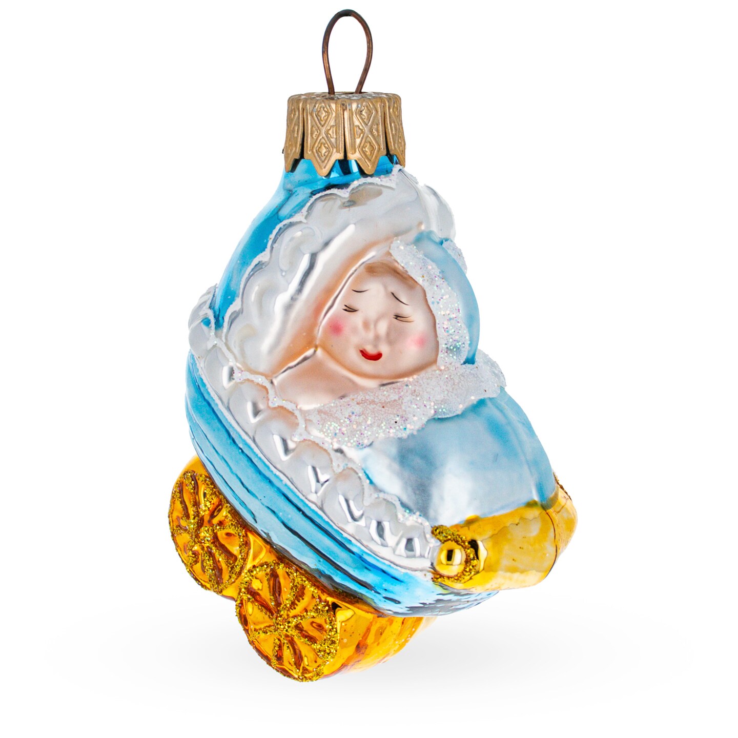 Newborn Baby Boy in a Stroller Mini Glass Christmas Ornament