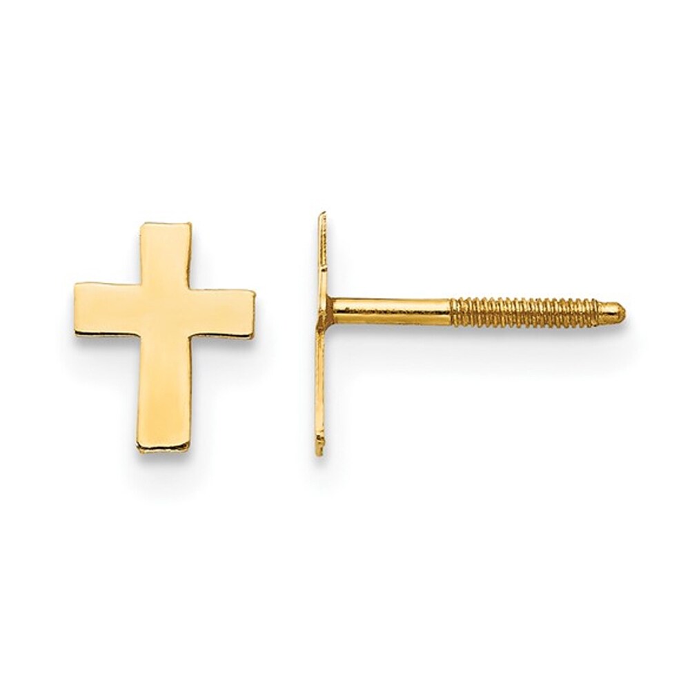 Gem And Harmony Baby Junior Cross Earrings in 14K Yellow Gold