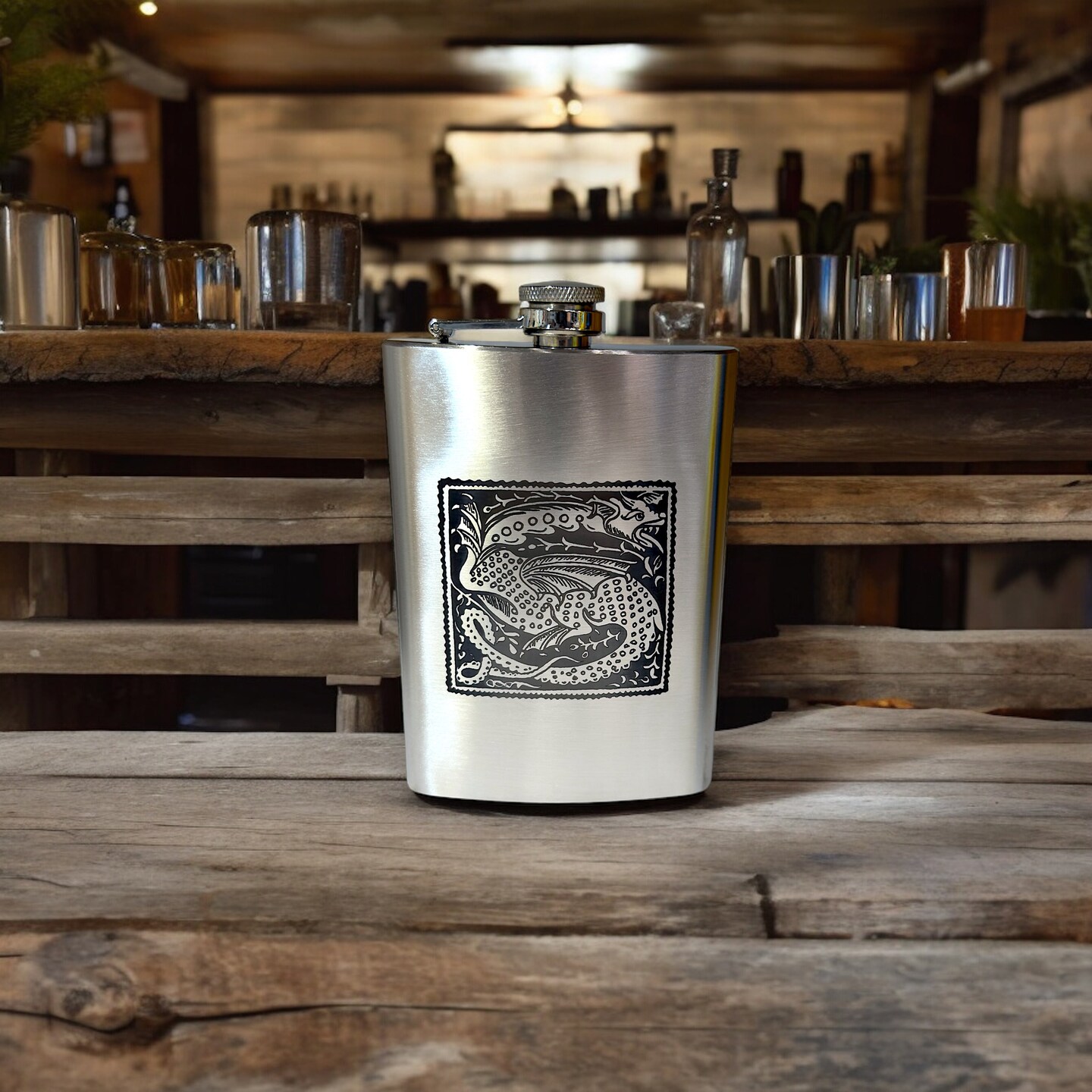 8oz Vintage Dragon Stainless Steel Flask