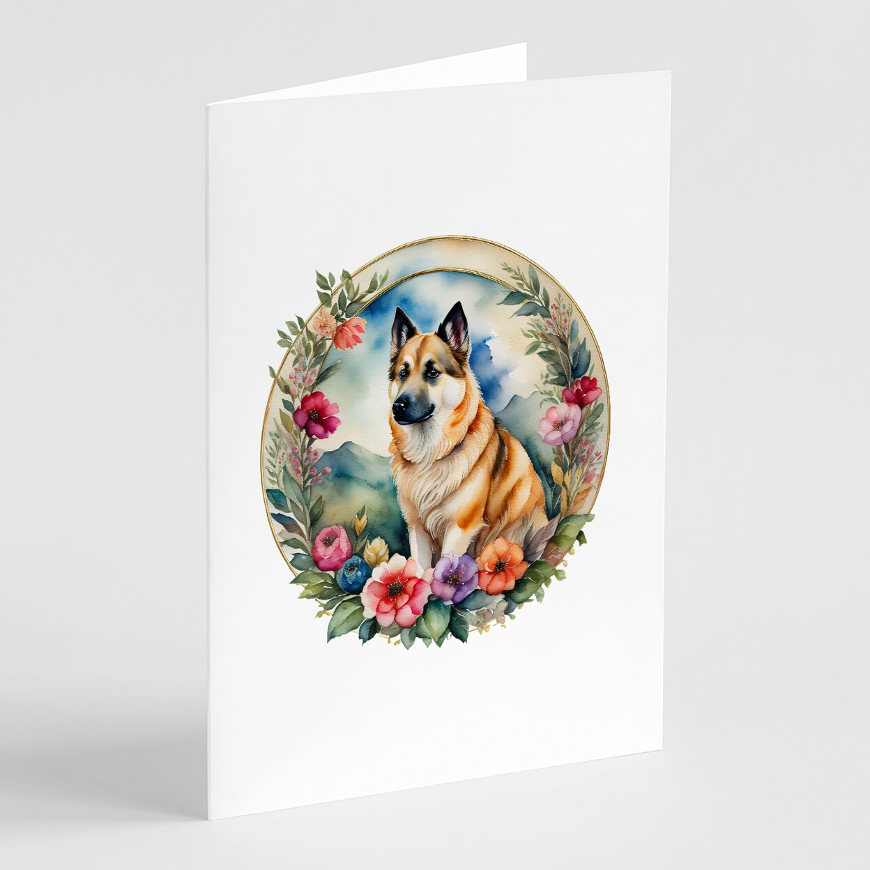 Caroline's Treasures Norwegian Buhund and Flowers Greeting Cards and Envelopes Pack of 8