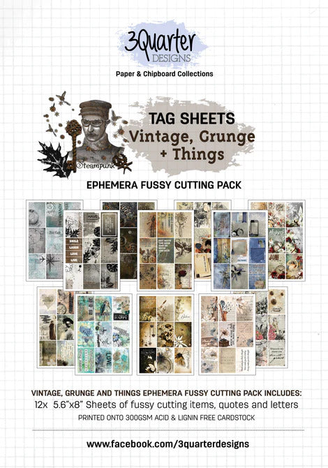 3Quarter Designs  Ephemera Fussy Cutting Pack - Vintage, Grunge + Things