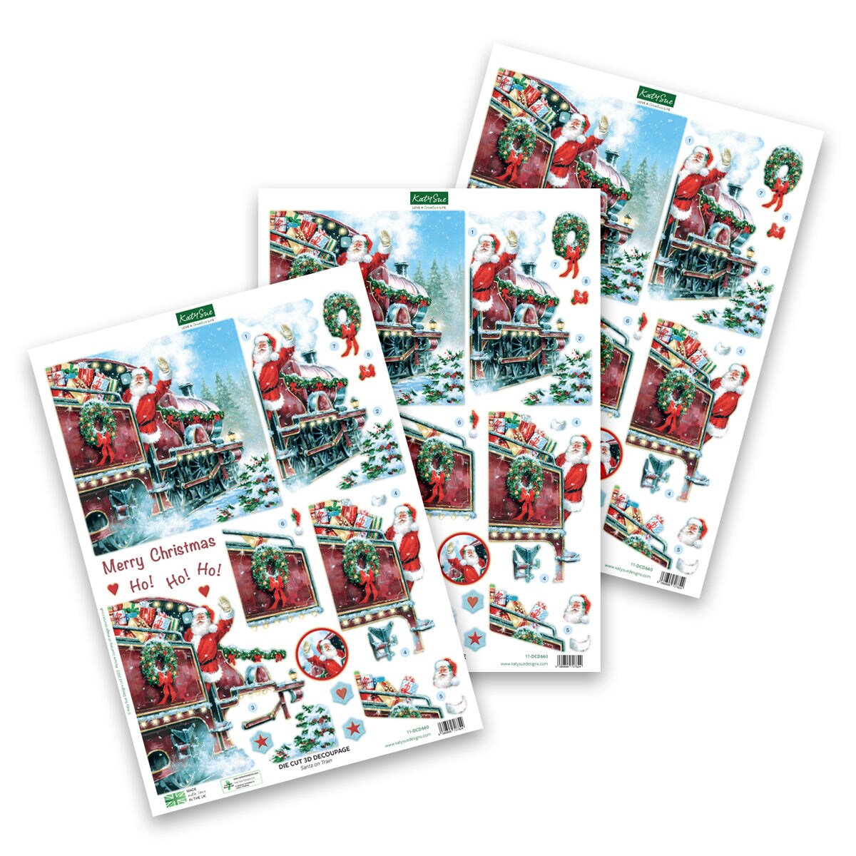 Katy Sue Die Cut Decoupage &#x2013; Santa On Train (Pack Of 3)