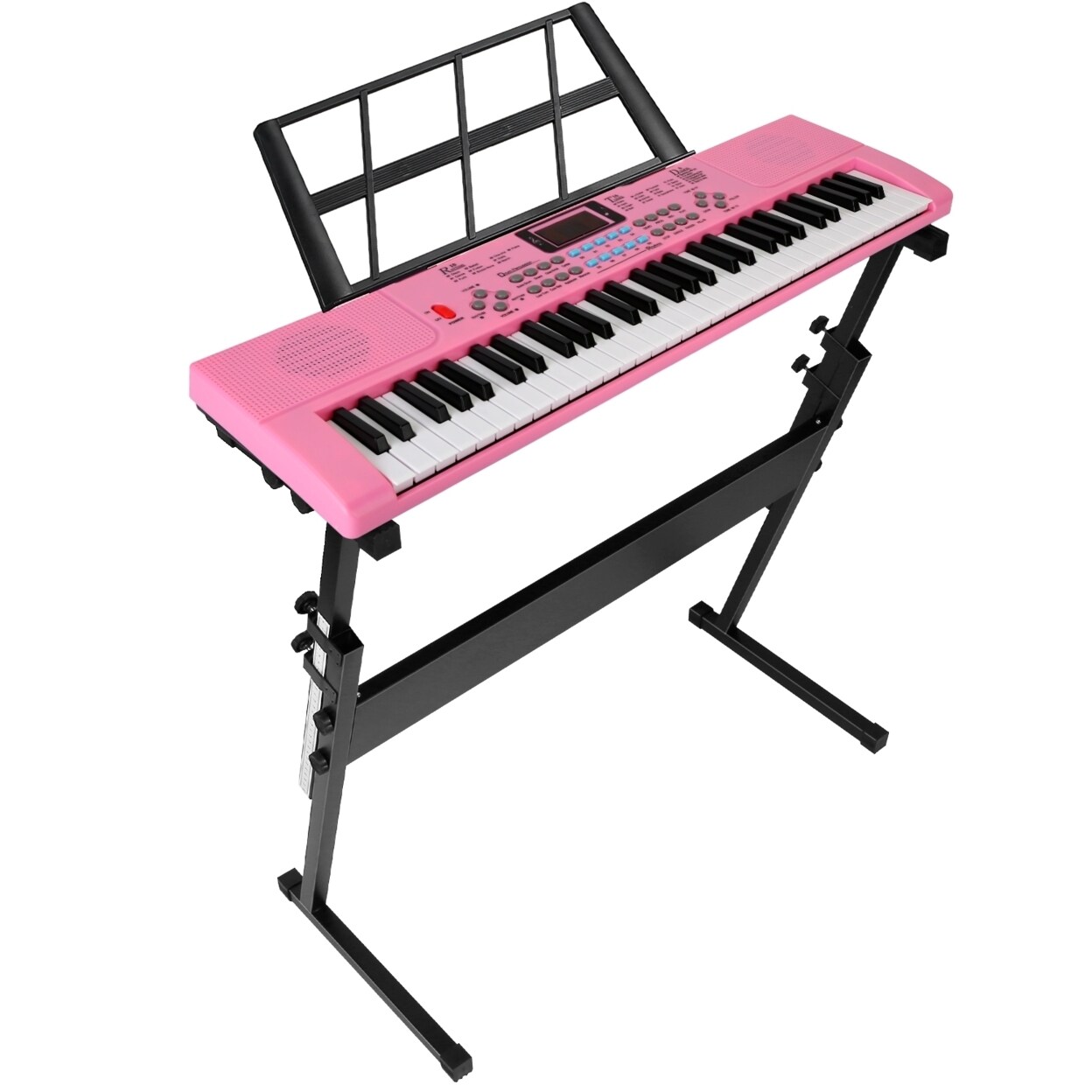 61 Keys Digital Music Keyboard Set With Stand Microphone For Beginners Black Pink