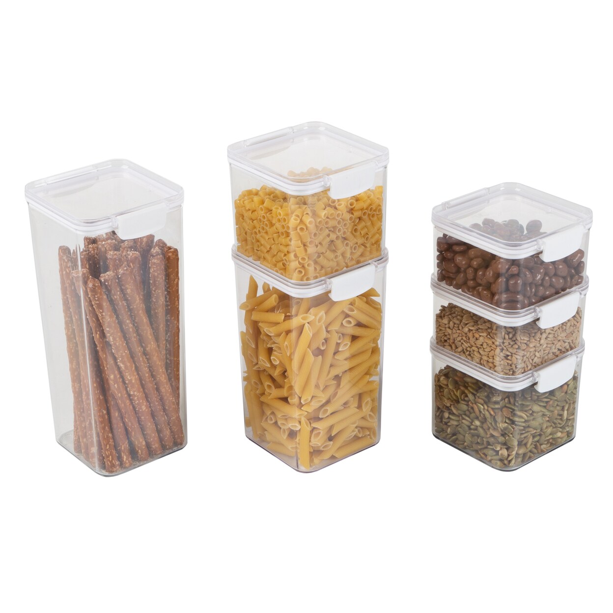 Clear Food Storage Containers 6 Piece Set Stackable With Secure Lids 1.8L 1.3L 0.7L 0.46L