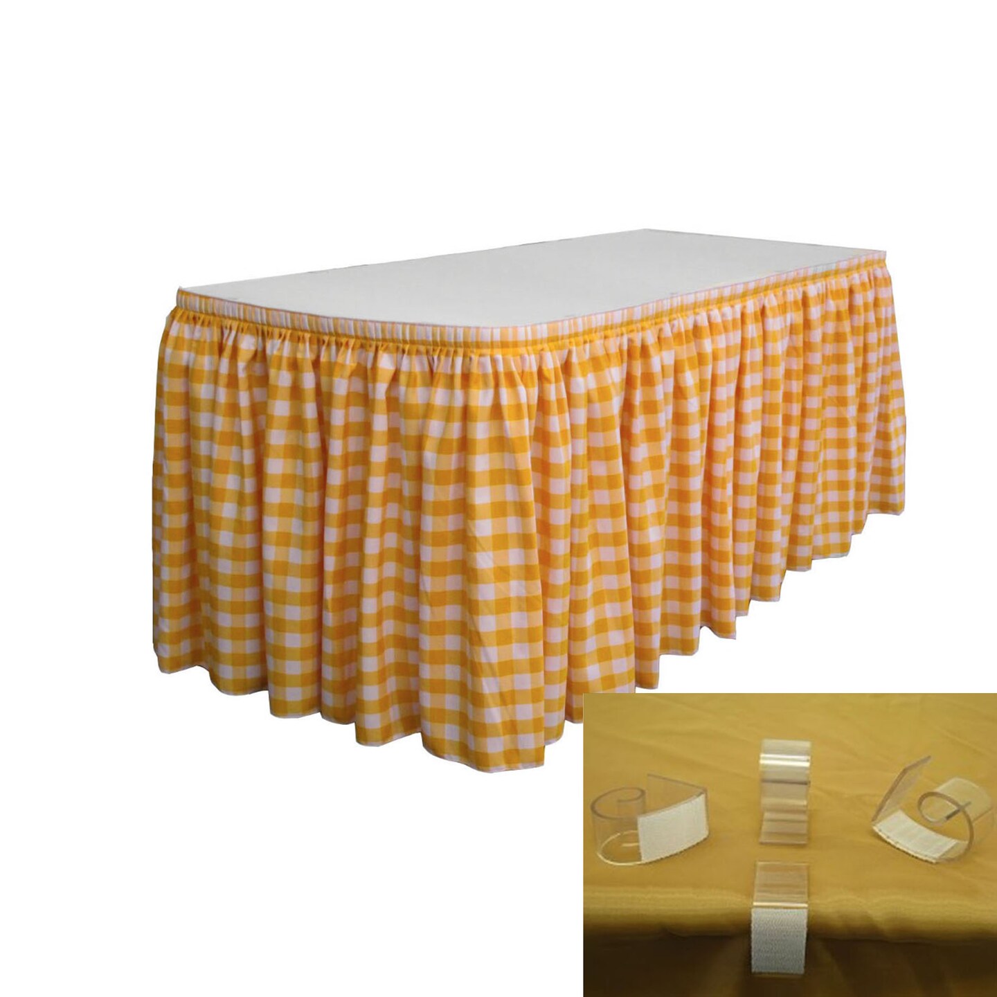 Polyester Gingham Checkered Table Skirt 17-foot By 29-inch Long With 10 L-clips