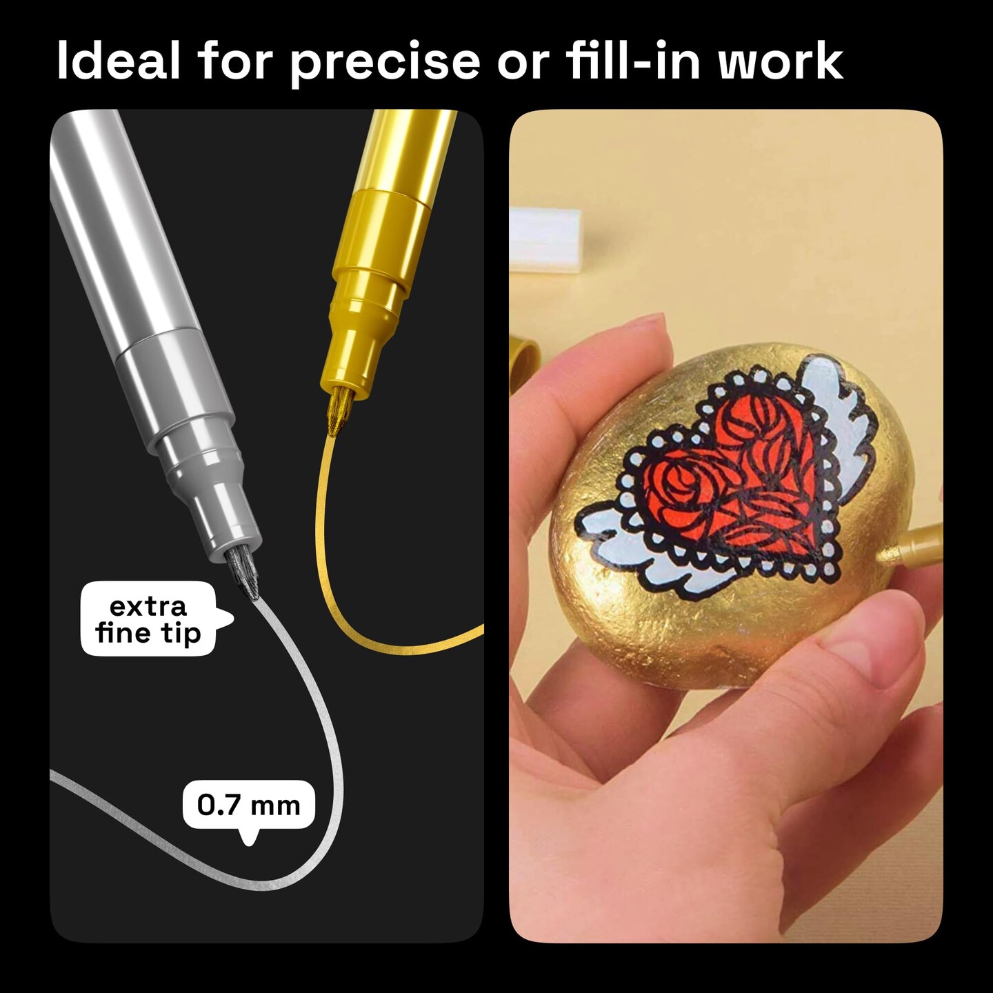 6 Pieces Metallic Acrylic Paint Pens for Rock Painting, Stone, Ceramic, Glass, Wood, Fabric, Canvas, Metal, Scrapbooking (6 Pack) Set of 3 Gold & 3 Silver Acrylic Paint Markers Water-Based Extra-Fine Tip 0.7mm