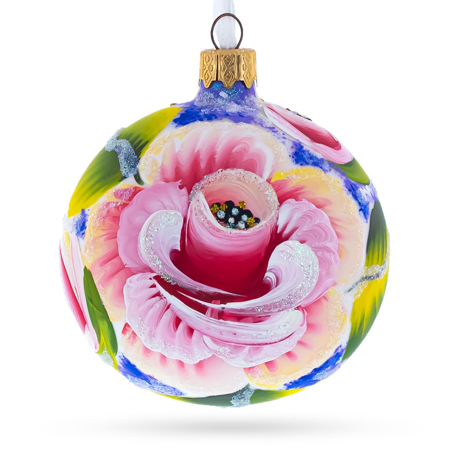 Exquisite Roses Glass Ball Christmas Ornament 3.25 Inches