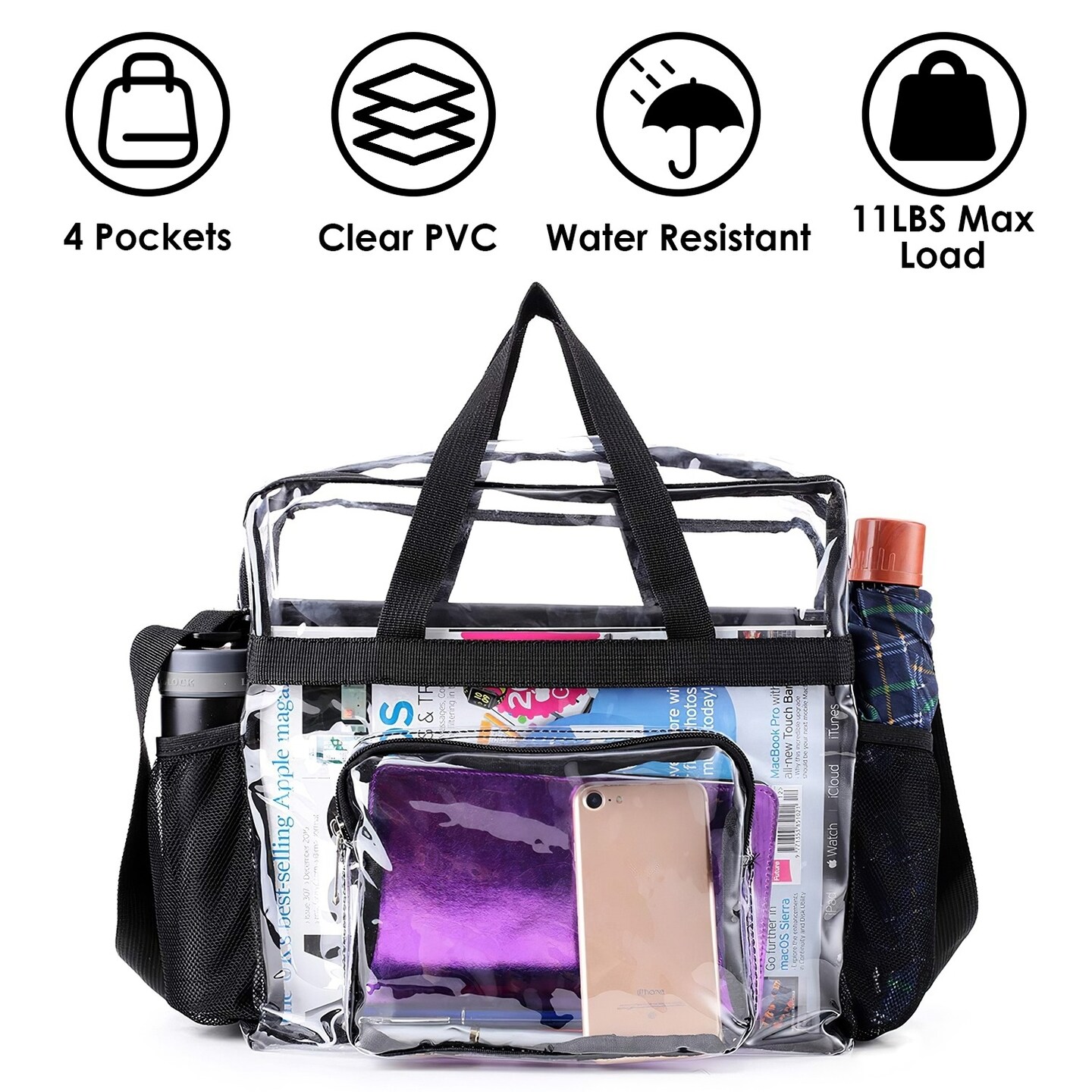 Global Phoenix Clear Crossbody Bag Stadium Approved Clear Transparent Shoulder Bag See Through Zip Pouch Tote Bag Handbag with 11LBS