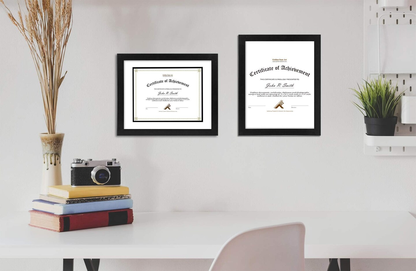 Golden State Art, 11x14 Diploma Frame for 8.5x11 Document &#x26; Certificates with Mat, Or 11x14 Without Mat, Real Glass, Double Mat (Black with White/Black, 1 Pack, Solid Wood)