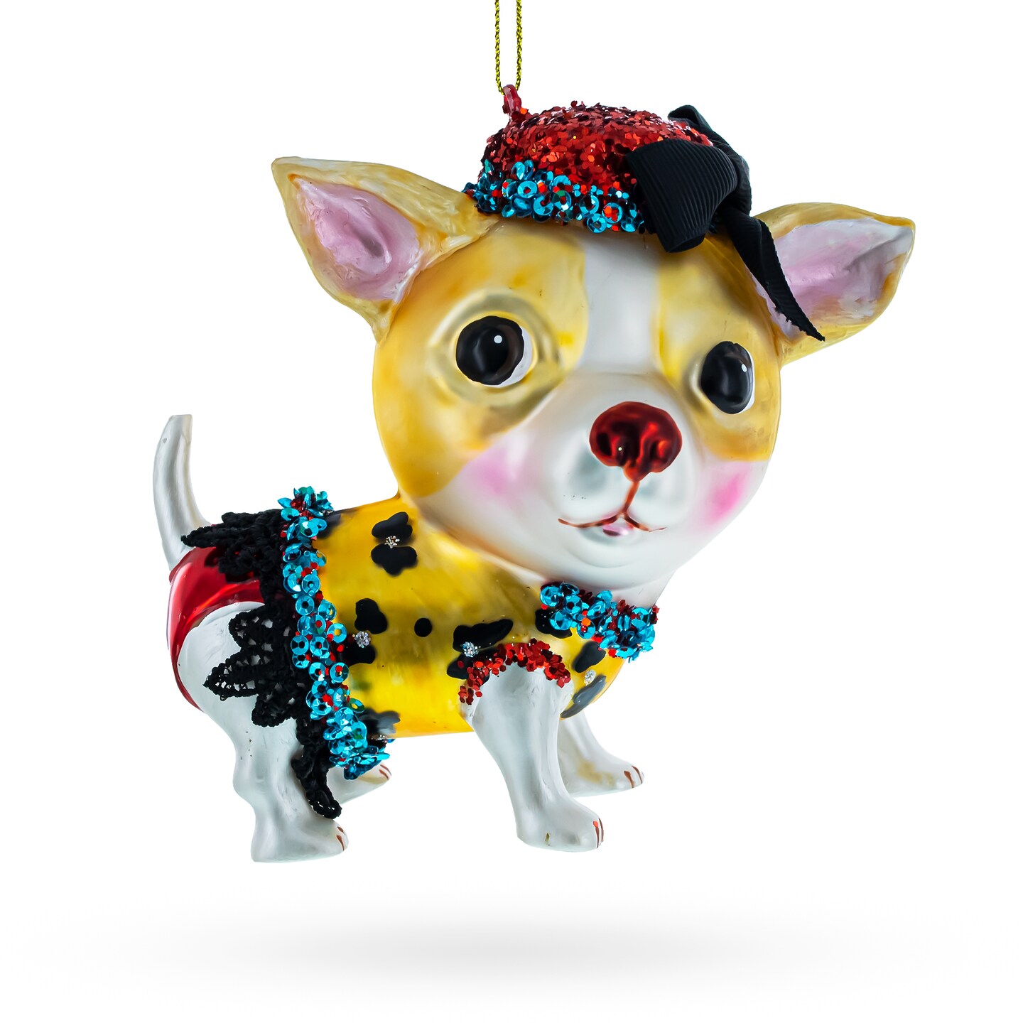 Chic Chihuahua Blown Glass Christmas Ornament