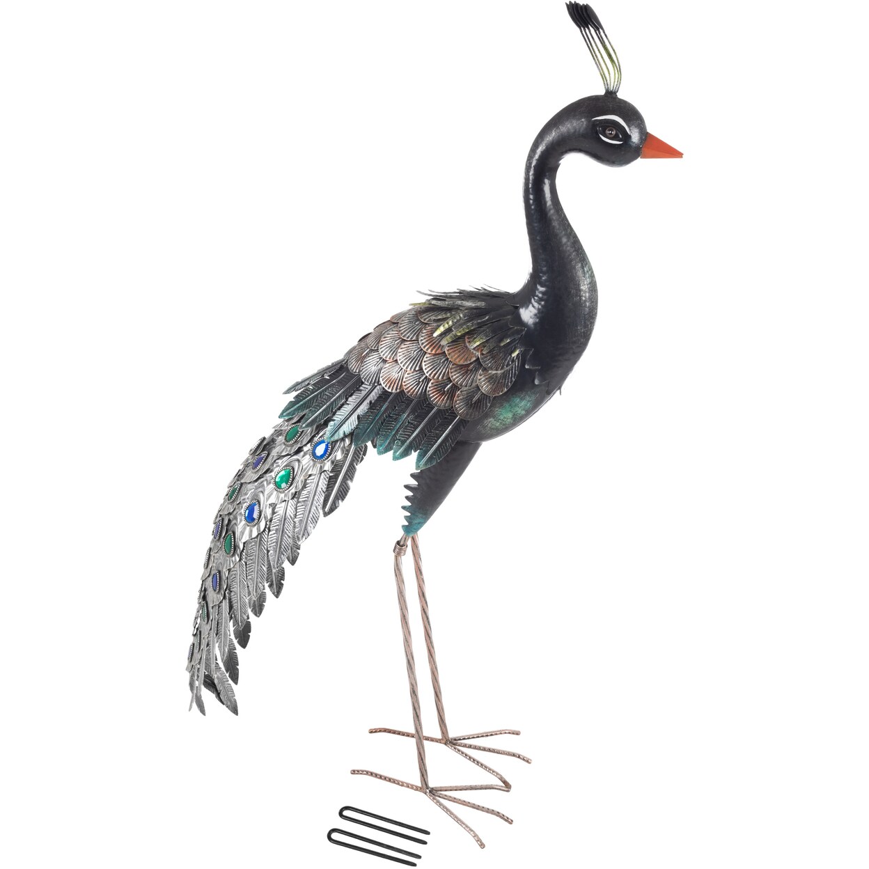 Handcrafted Metal Peacock Garden Decoration 37 Inch Outdoor Yard Art With Stakes