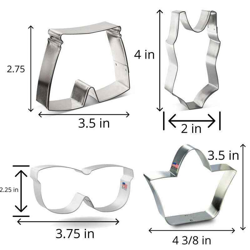 Beach Cookie Cutters 6 Pc Set. USA Tin Plate Steel - By CookieCutter.Com