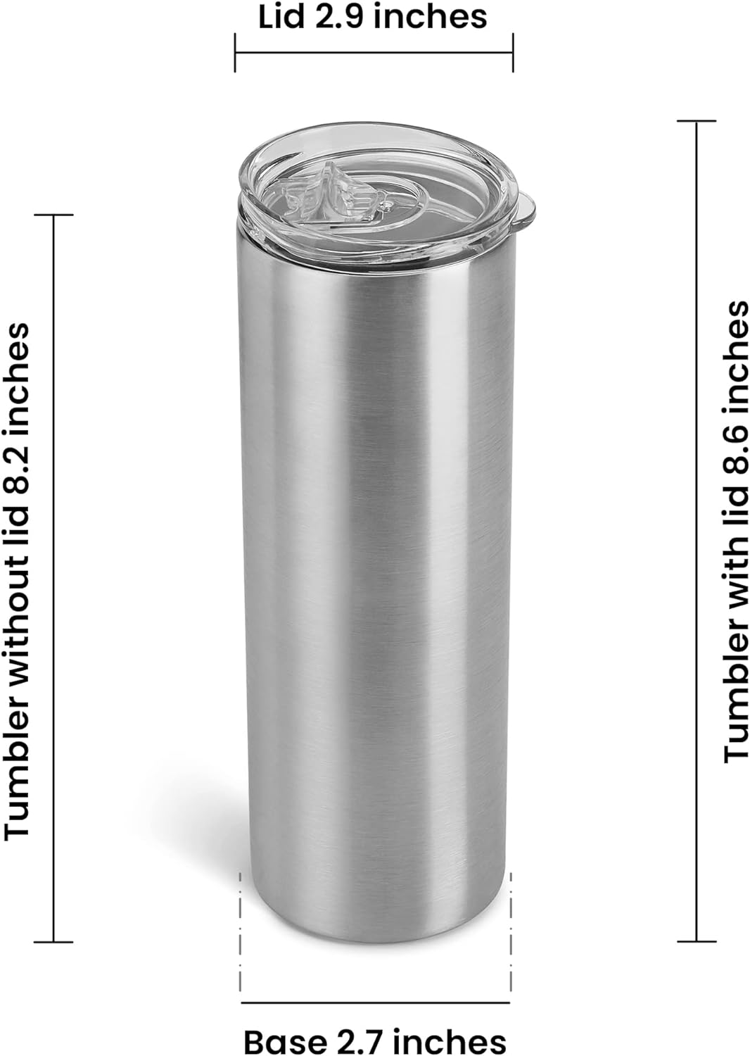 Makerflo 20 oz Skinny Stainless Steel Silver Tumbler with Lid &#x26; Straw | Craft-Ready for DIY Gifts &#x26; Personalization (Epoxy, UV DTF, Vinyl, and Laser Engraving) - Not for Sublimation