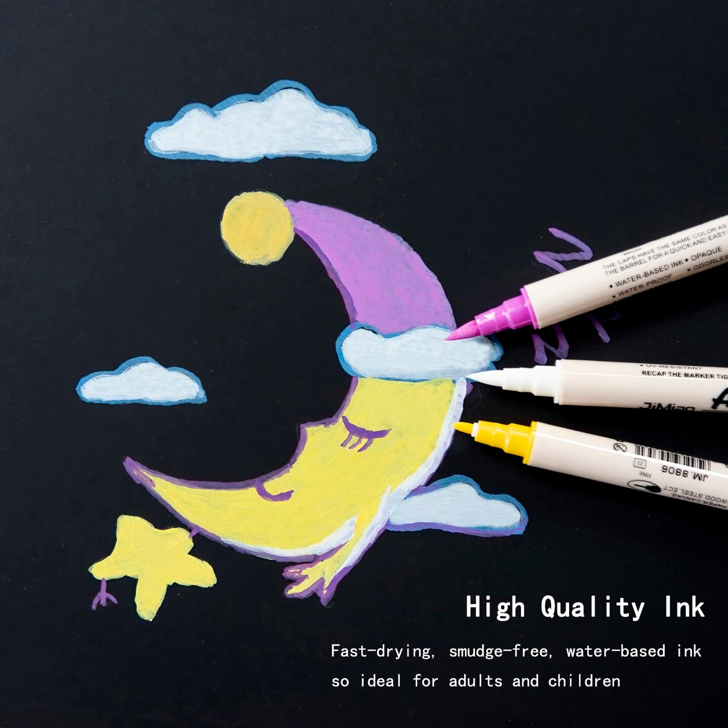 Acrylic Paint Pens for Rock Painting, 12 Colors set Brush Tip Fine Tip No shaking No Pumping Acrylic Paint Markers for Stone, Ceramic, Glass, Wood, Fabric, Canvas, Porcelain, Meta (12 colors)