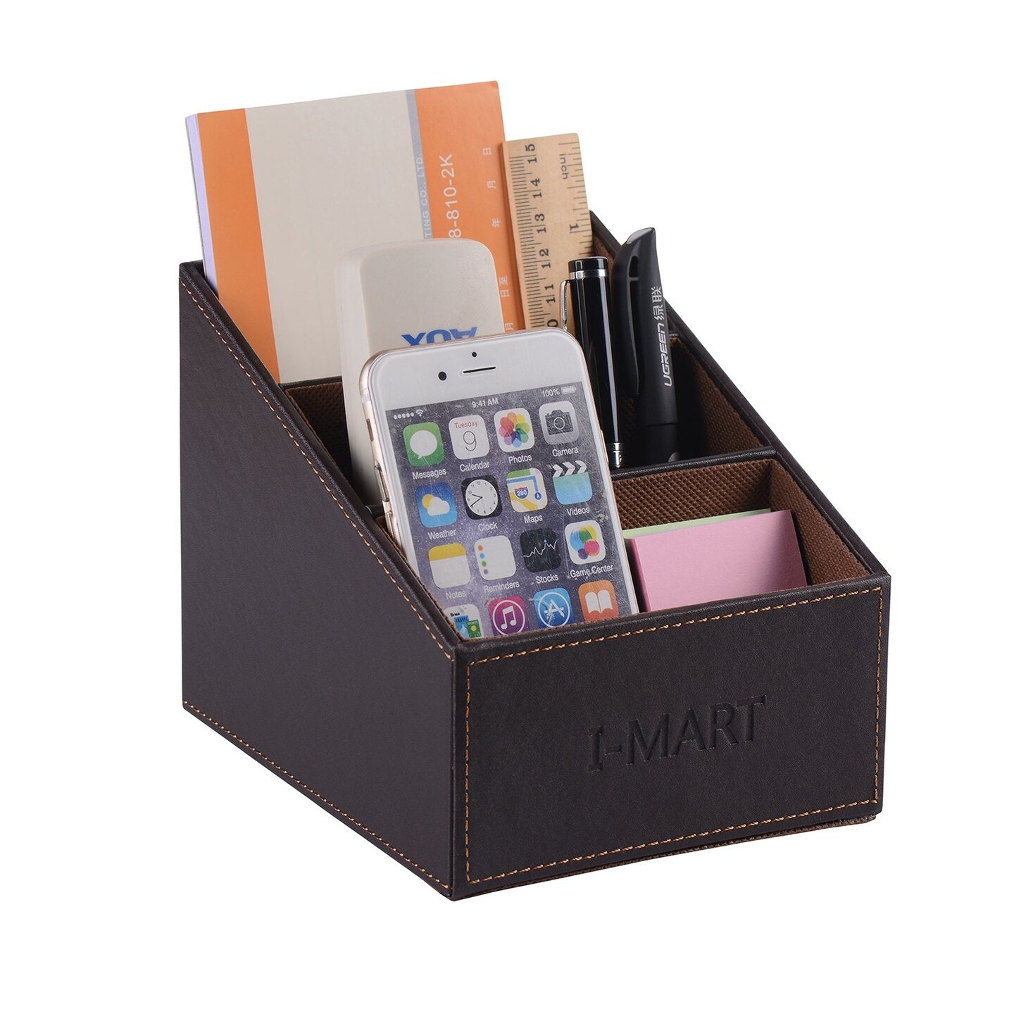 PU Leather TV Remote Control Holder, Caddy, Organizer, Storage, Stand (Brown)