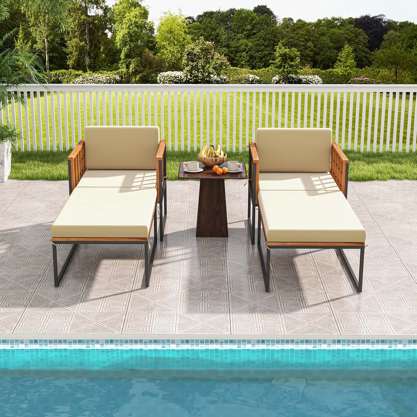 Costway 1/2 PCS Outdoor Furniture Set Patio Acacia Wood Armchair with Long Ottoman Cozy Seat