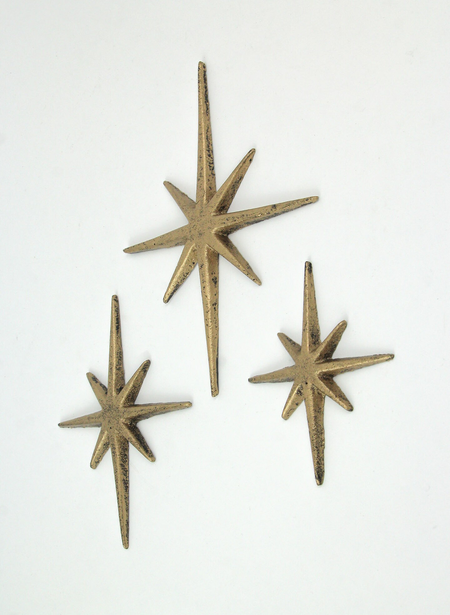 Set of Three Cast Iron 8 Pointed Atomic Starburst Wall Hangings Stars