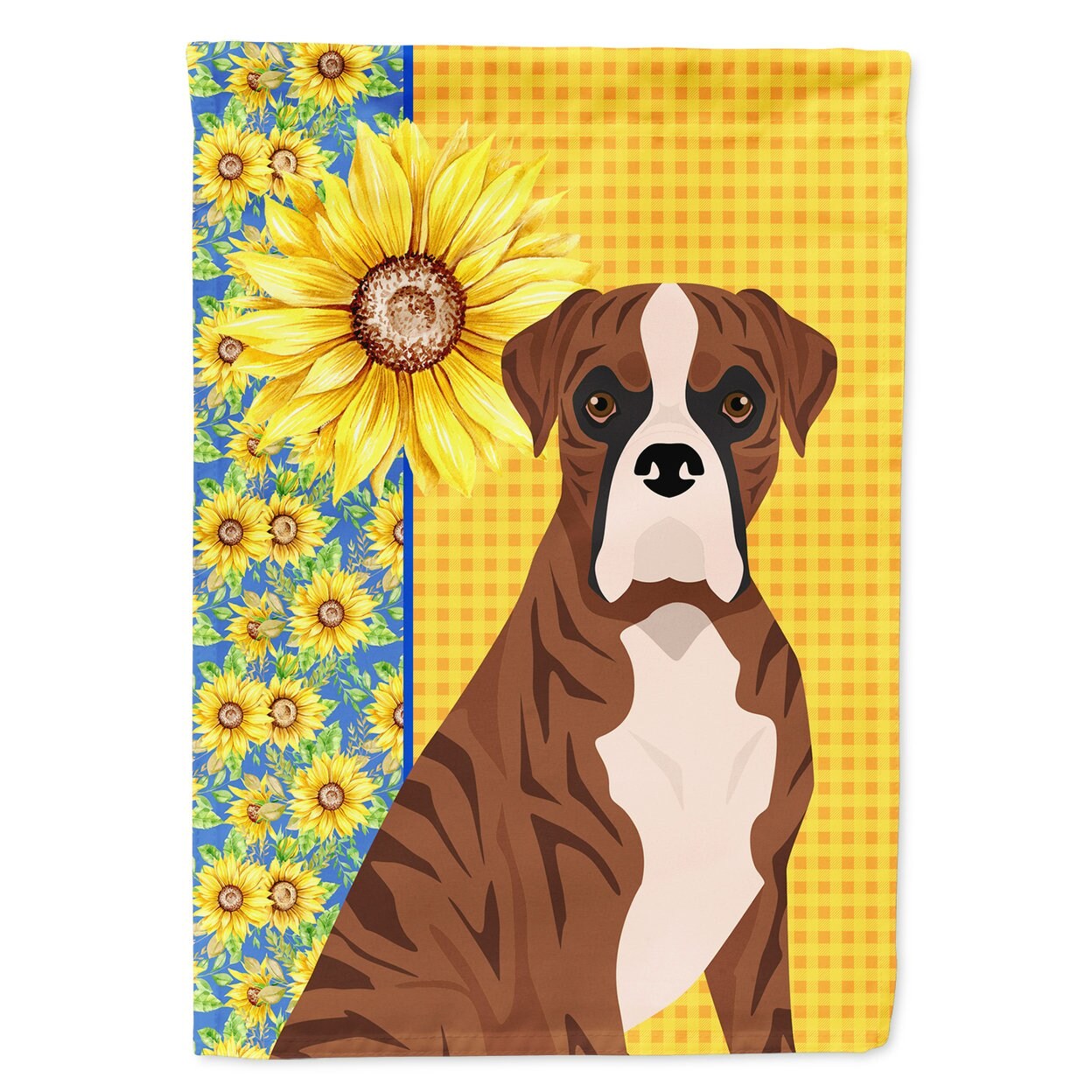Caroline&#x27;s Treasures Summer Sunflowers Natural Eared Red Brindle Boxer Flag Canvas House Size