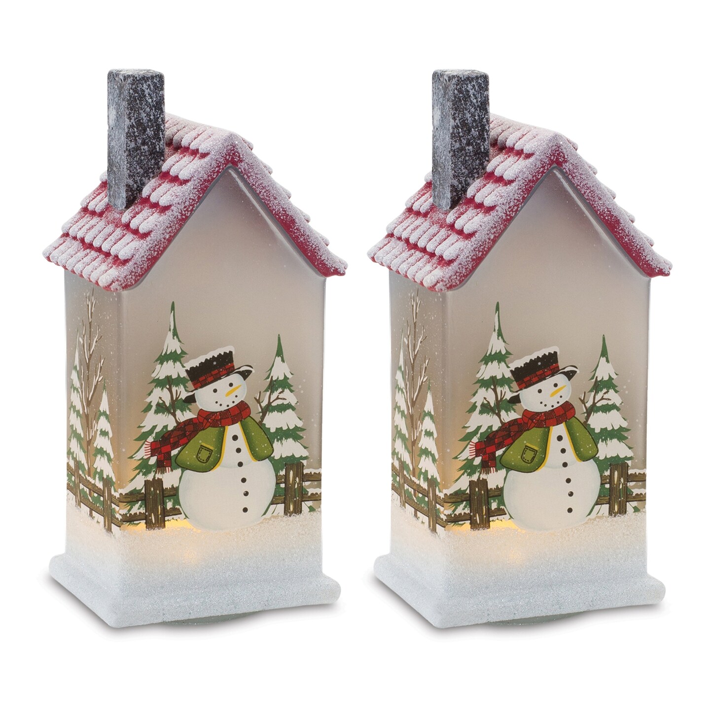 Melrose LED Lighted Christmas Houses with Snowman - 9" - Set of 2