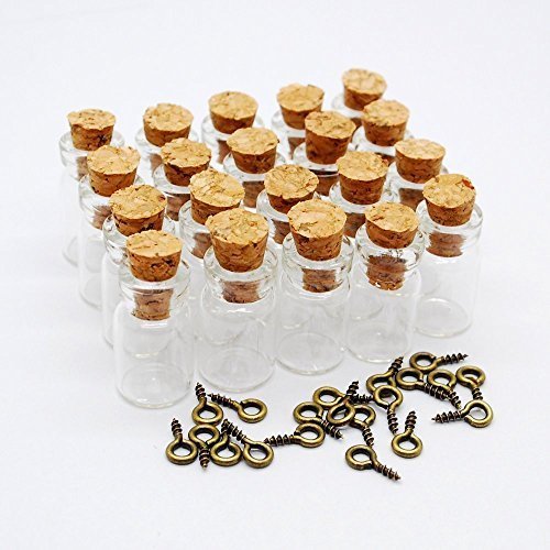 50 Pieces 0.5ml-extra Mini Tiny Clear Glass Jars Bottles with 50pcs Cork Stoppers and 50pcs Eye Screws, Glass Bottles for Decoration, Arts & Crafts, Projects, Party Favors