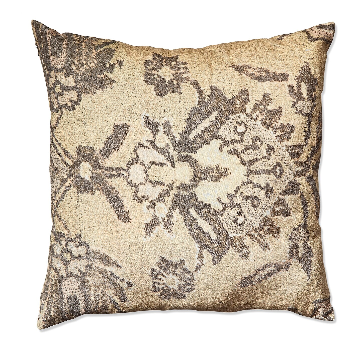 22"x22" Beige Kilim Digital Print Velvet Cotton Accent Decorative Throw Pillow Poly Filled Removable Insert Square