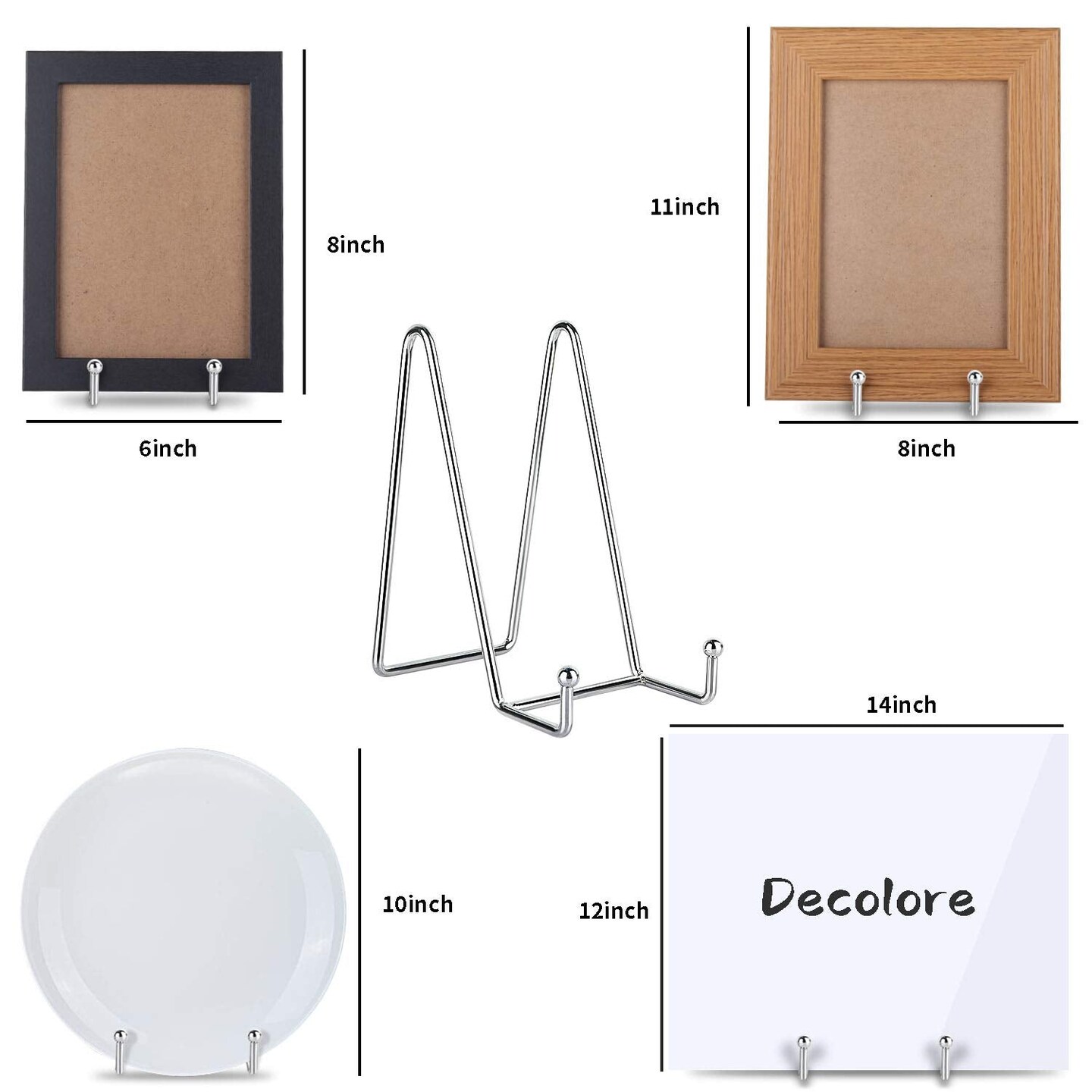Decolore 3 Pack 6 inch Silver Metal Display Stands for Plate Stand Plate Holder Display Stands for Picture, Decorative Plate, Book, Photo Easel, Artistic Work &#xFF08;Silver&#xFF09;