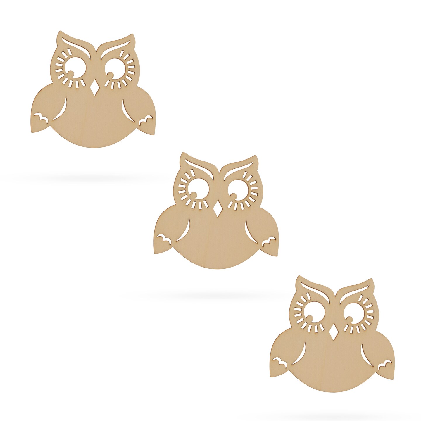 3 Owls Unfinished Wooden Shapes Craft Cutouts DIY Unpainted 3D Plaques 4 Inches