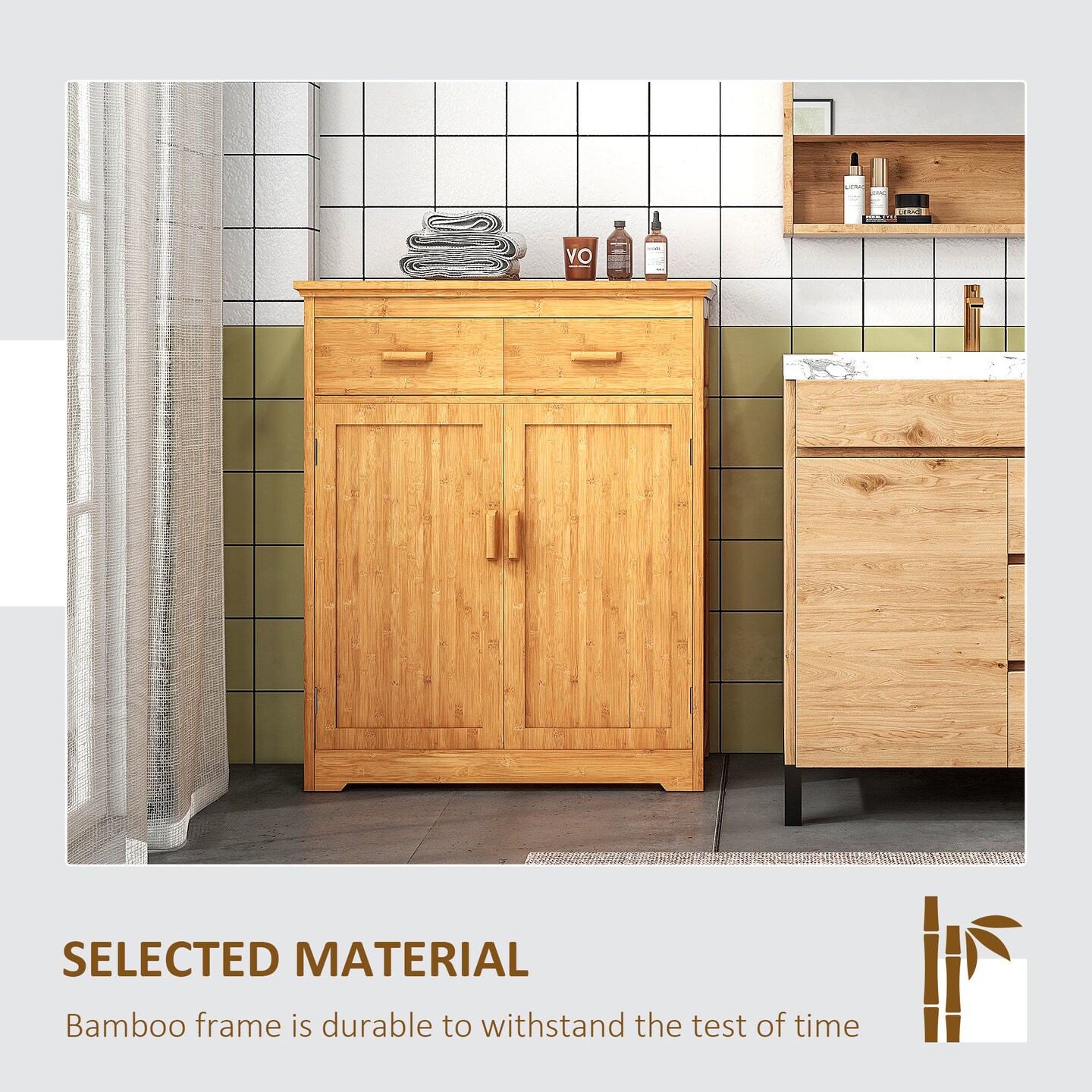 Bamboo Storage Cabinet - 57.2 | Organize Bathroom Essentials