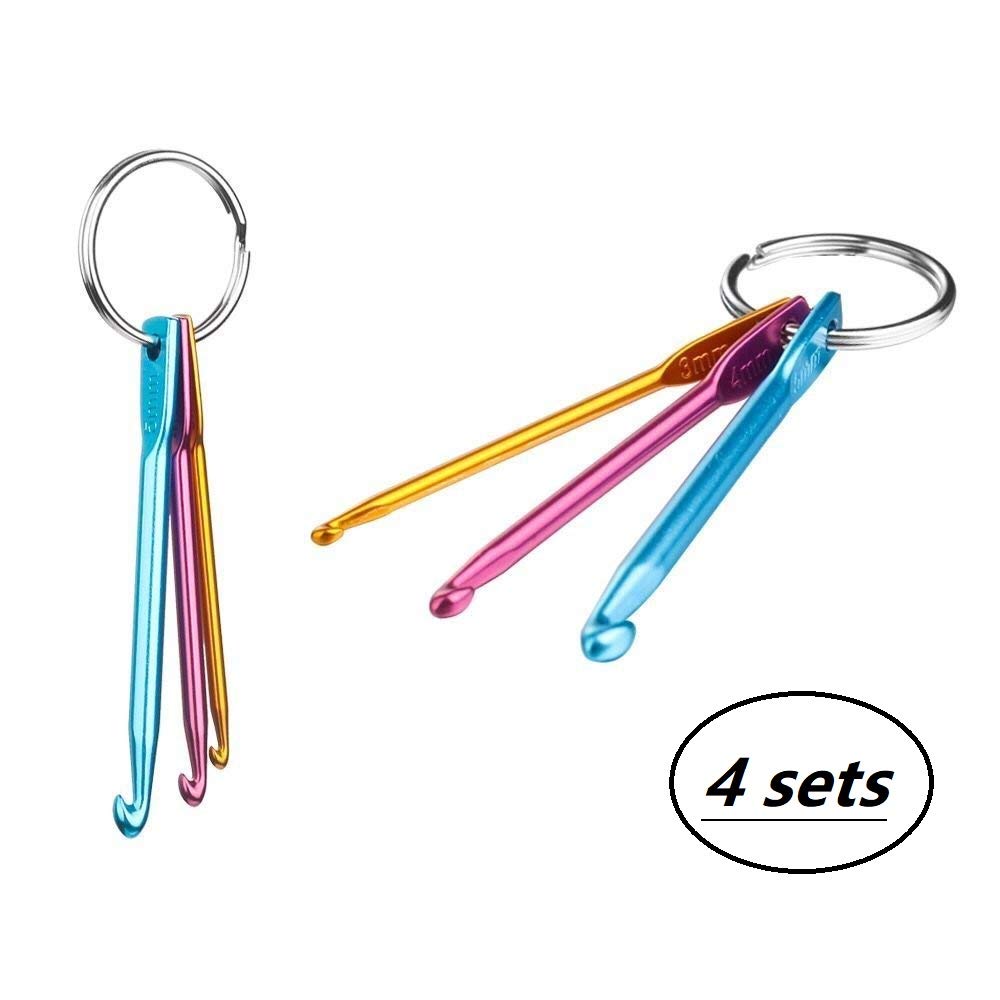 4 Sets Mini Keychain Aluminum Crochet Hooks Knitting Needles 3 Sizes/Set (3mm,4mm,5mm)
