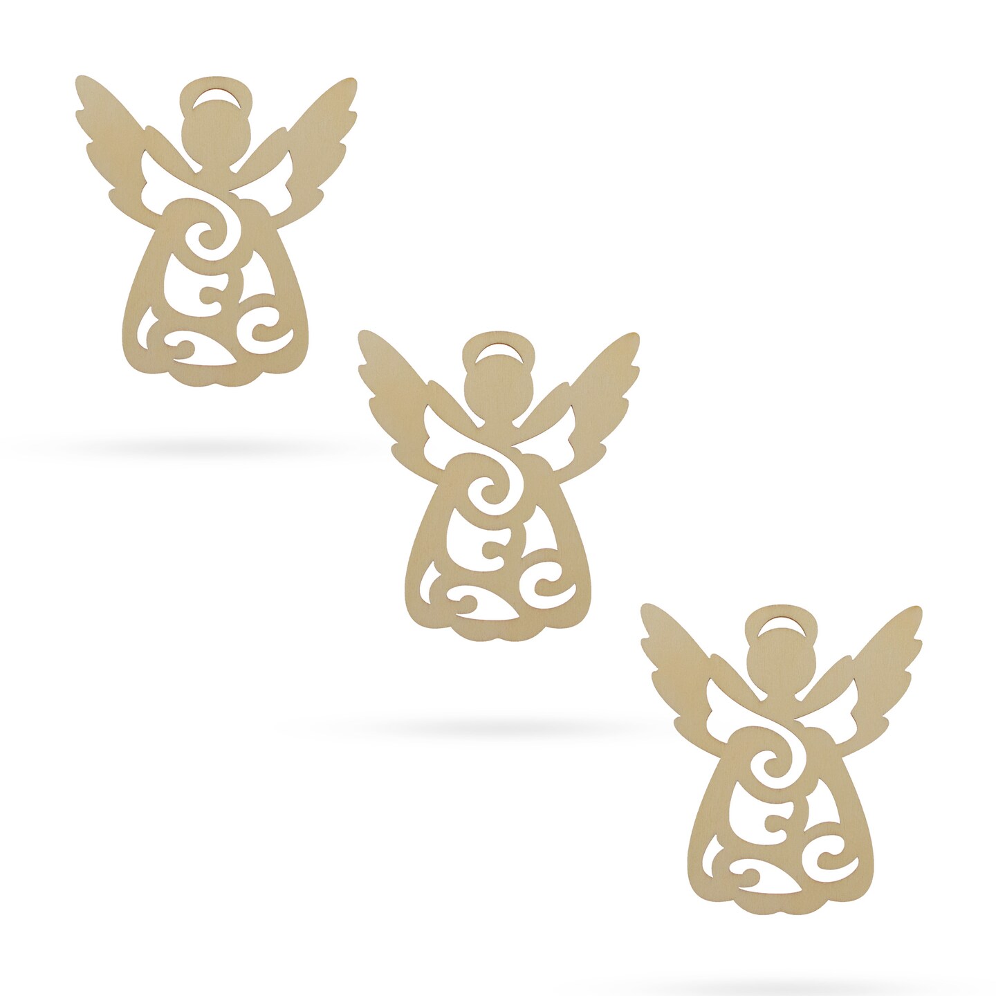 3 Angels Unfinished Wooden Shapes Craft Cutouts DIY Unpainted 3D Plaques 4 Inches