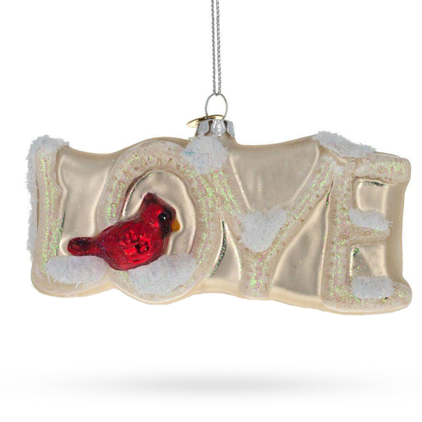 Love Letters Red Cardinal on Branch Glass Christmas Ornament