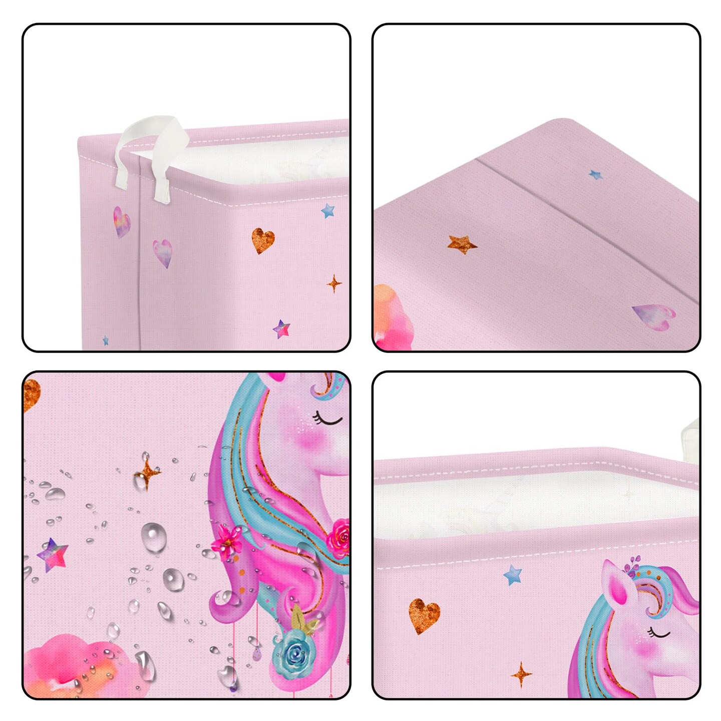Adorable Pink Unicorn Basket for Girls Rectangle Cloud Star Heart Shelf Basket Clothes Books Toy Storage Cube, 21L