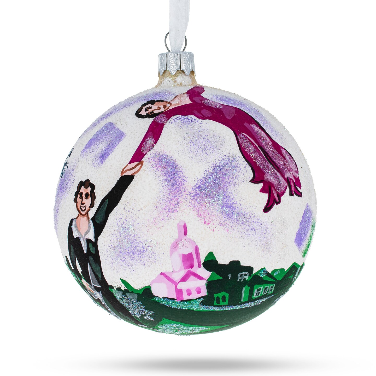 Marc Chagall&#x27;s 1917 &#x27;The Promenade&#x27; Masterpiece Glass Ball Christmas Ornament 4 Inches