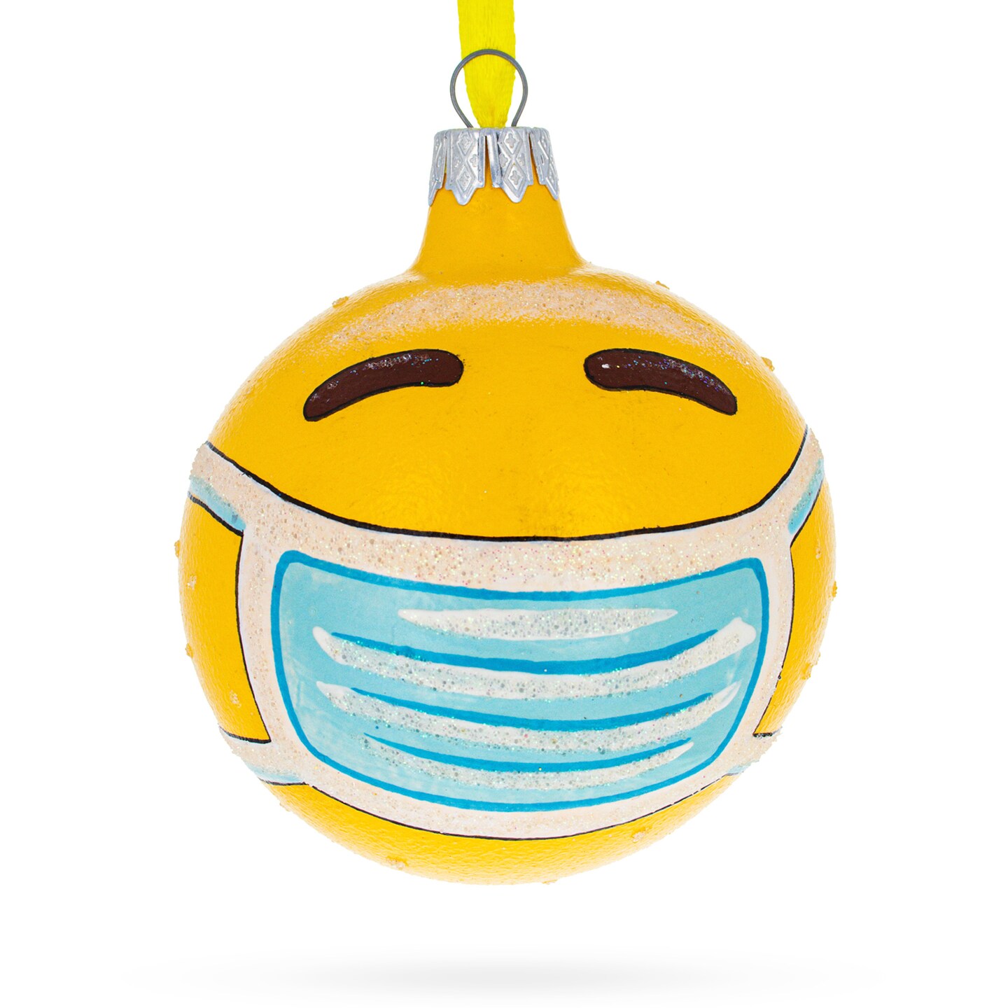 Masked Emotions of Quarantine Glass Ball Christmas Ornament 3.25 Inches