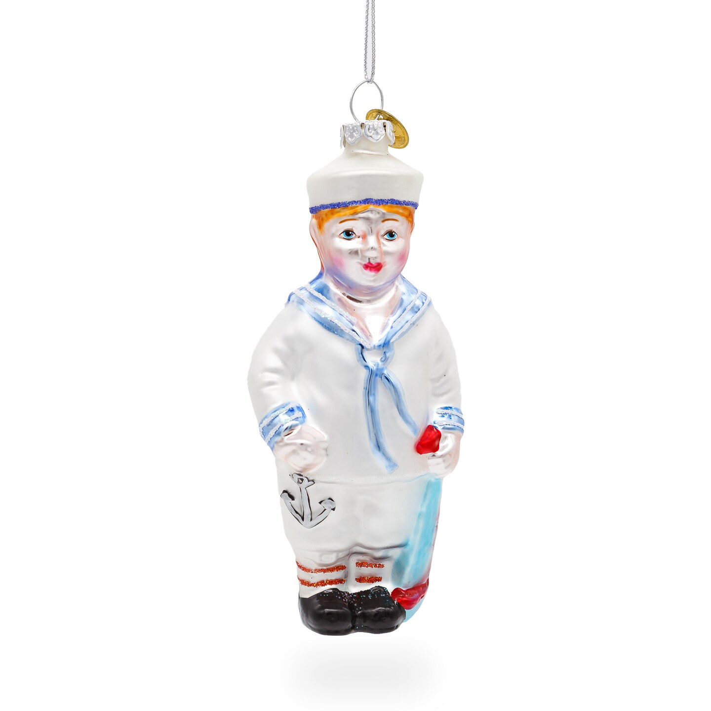 Nautical Sailor Blown Glass Christmas Ornament