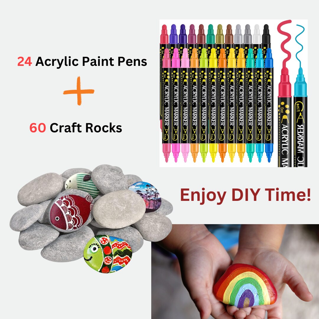 Acrylic Paint Pens and 60PCS Craft Rock Painting Set, for Wood, Canvas, Stone, Glass, Ceramic, DIY Crafts