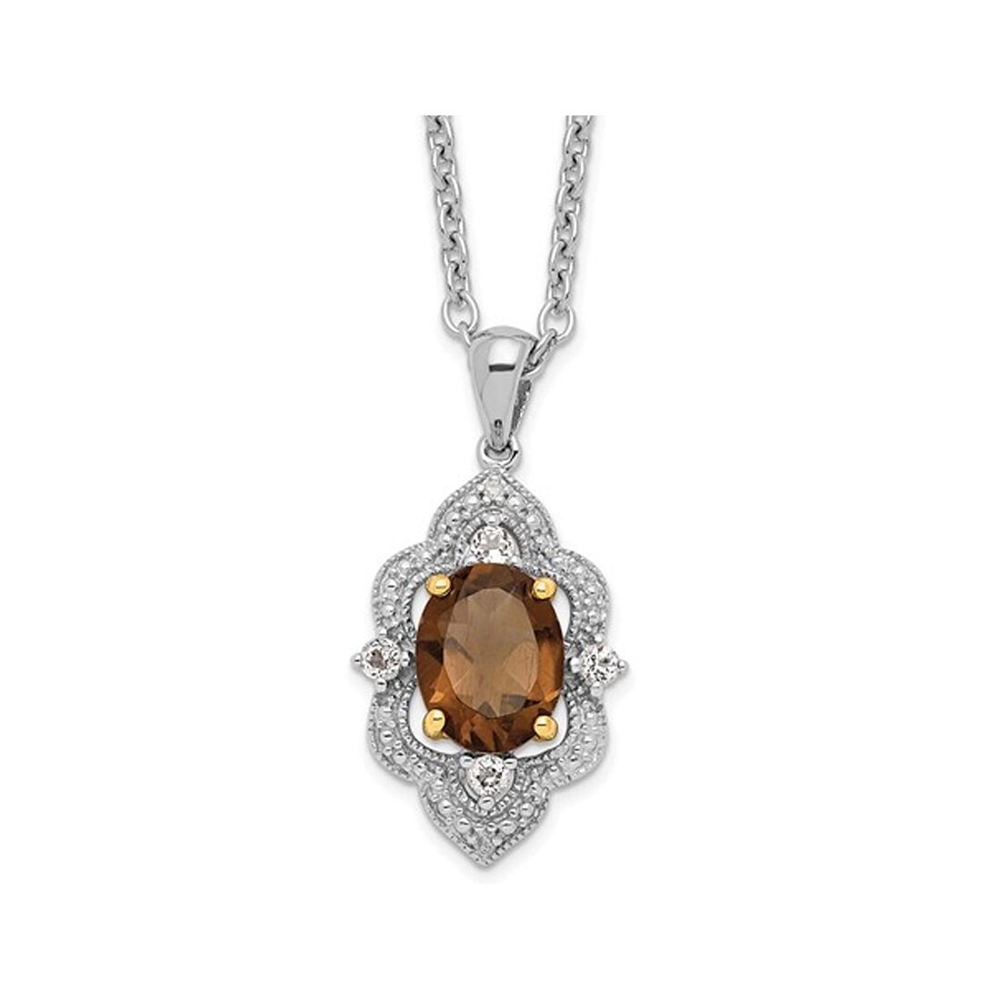 Gem And Harmony 1.64 Carat (ctw) Smoky Quartz Pendant Necklace in Sterling Silver with Chain