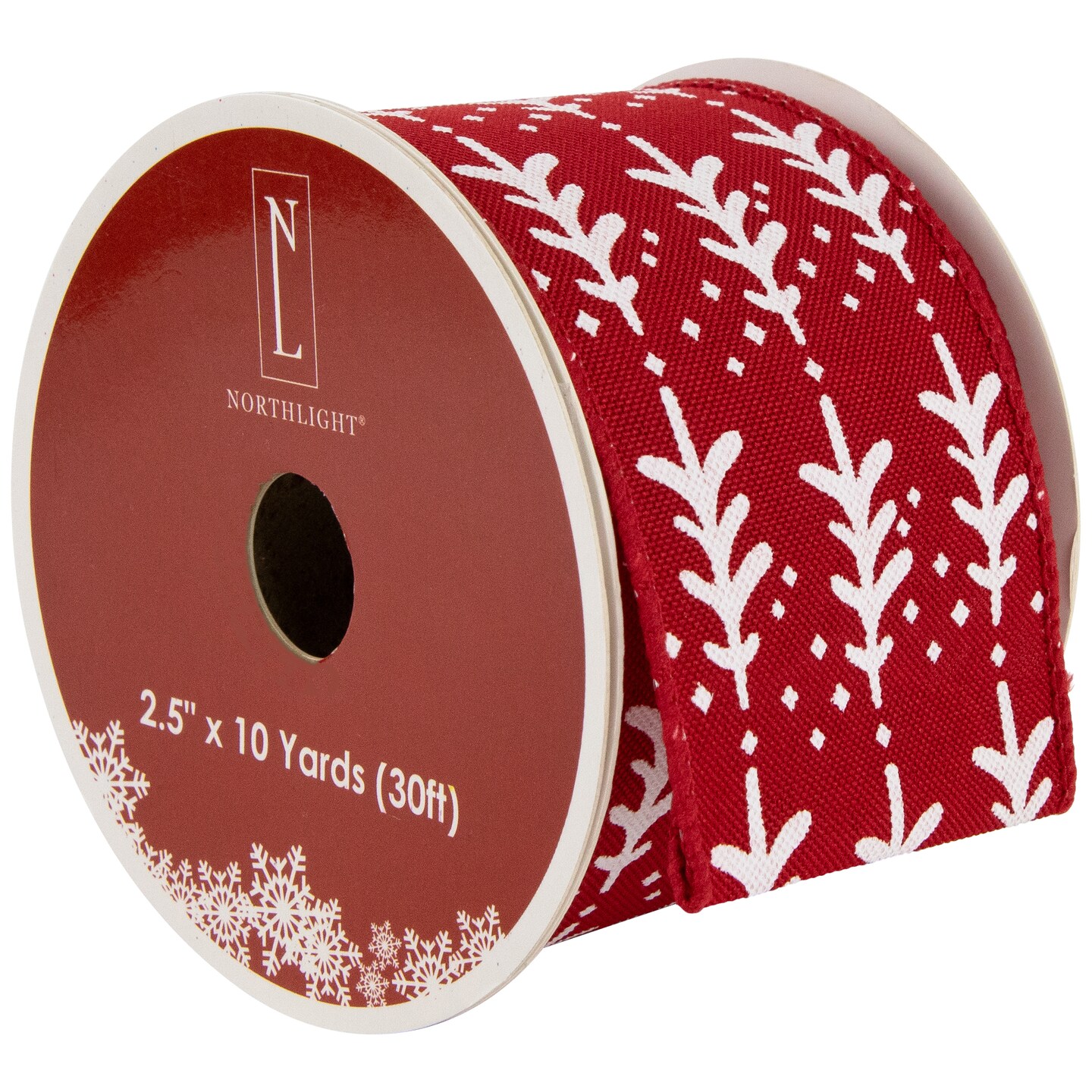Northlight Red and White Christmas Tree Wired Craft Ribbon 2.5&#x22; x 10 Yards