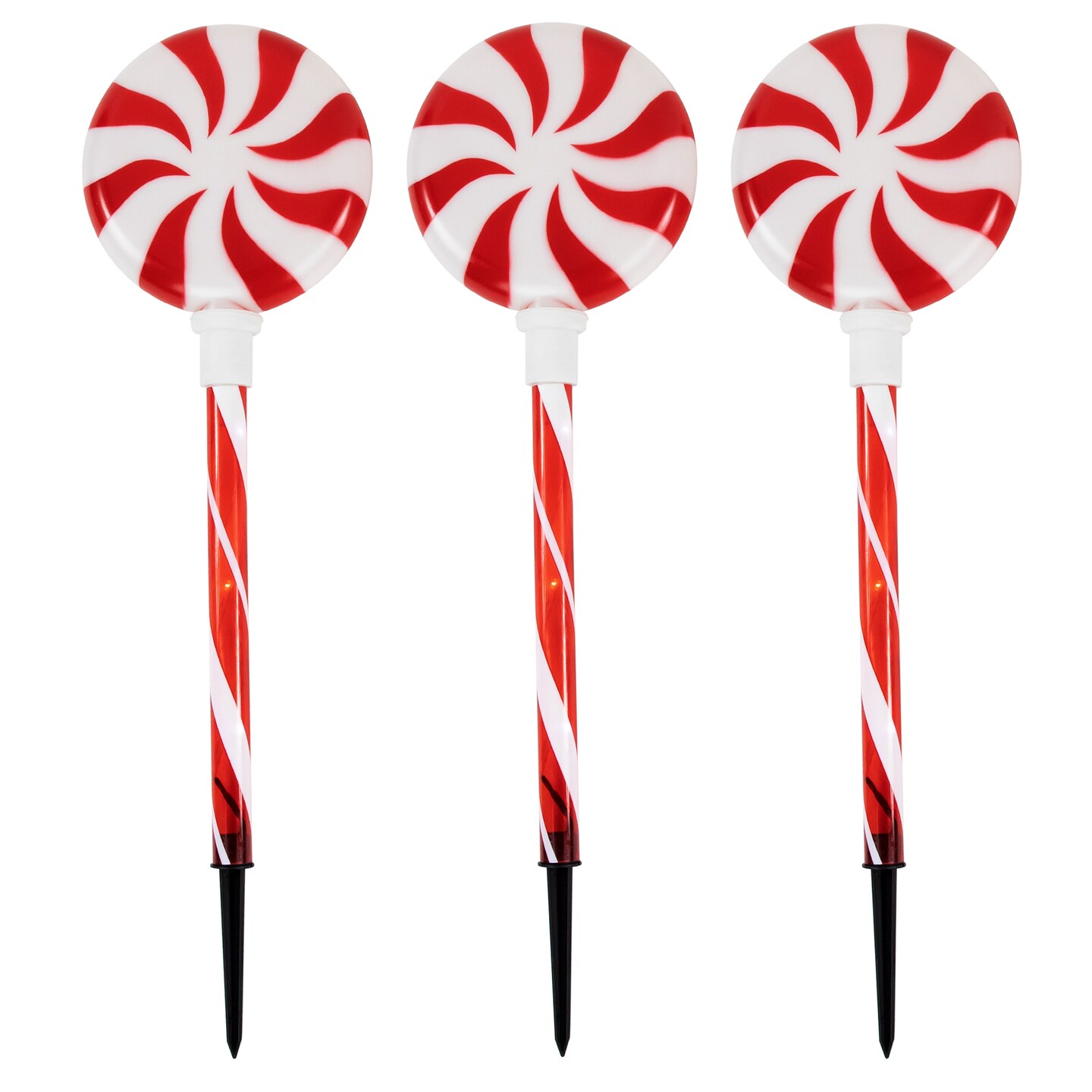 Northlight LED Lighted Peppermint Swirl Candy Christmas Pathway Markers - Warm White Lights - 26&#x22; - 3ct