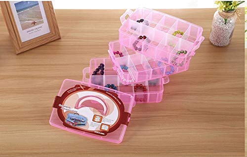 Bead Organizer,3-Tier Craft Organizers and Storage,Stackable Storage Containers with 30 Compartments Dividers for Washi Tape,Toy, Nail,Art Supplies, Fishing Tackle, Pink