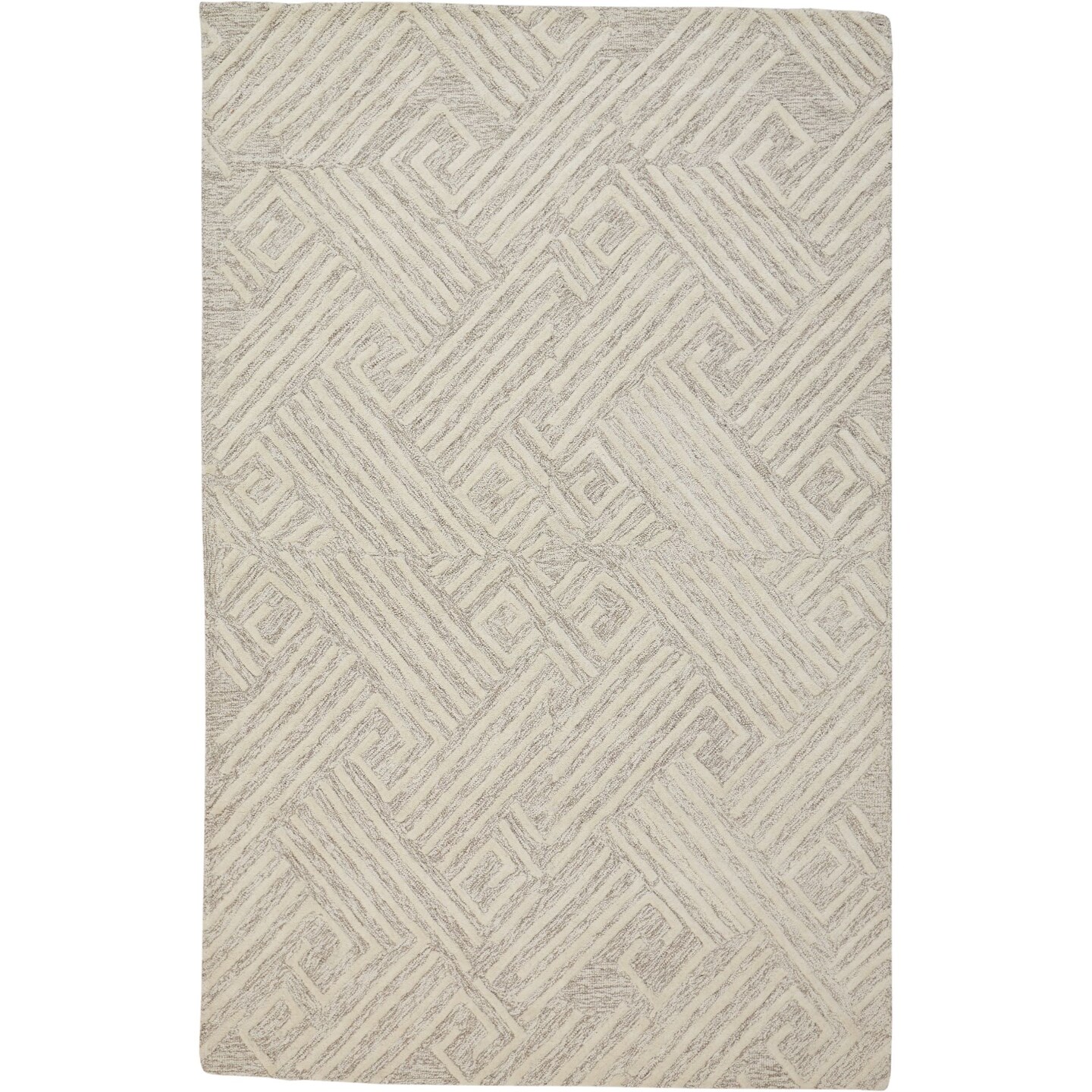 Feizy Home Collection 3.5&#x27; x 5.5&#x27; Ivory Minimalist Maze Hand Tufted Rectangular Wool Area Throw Rug