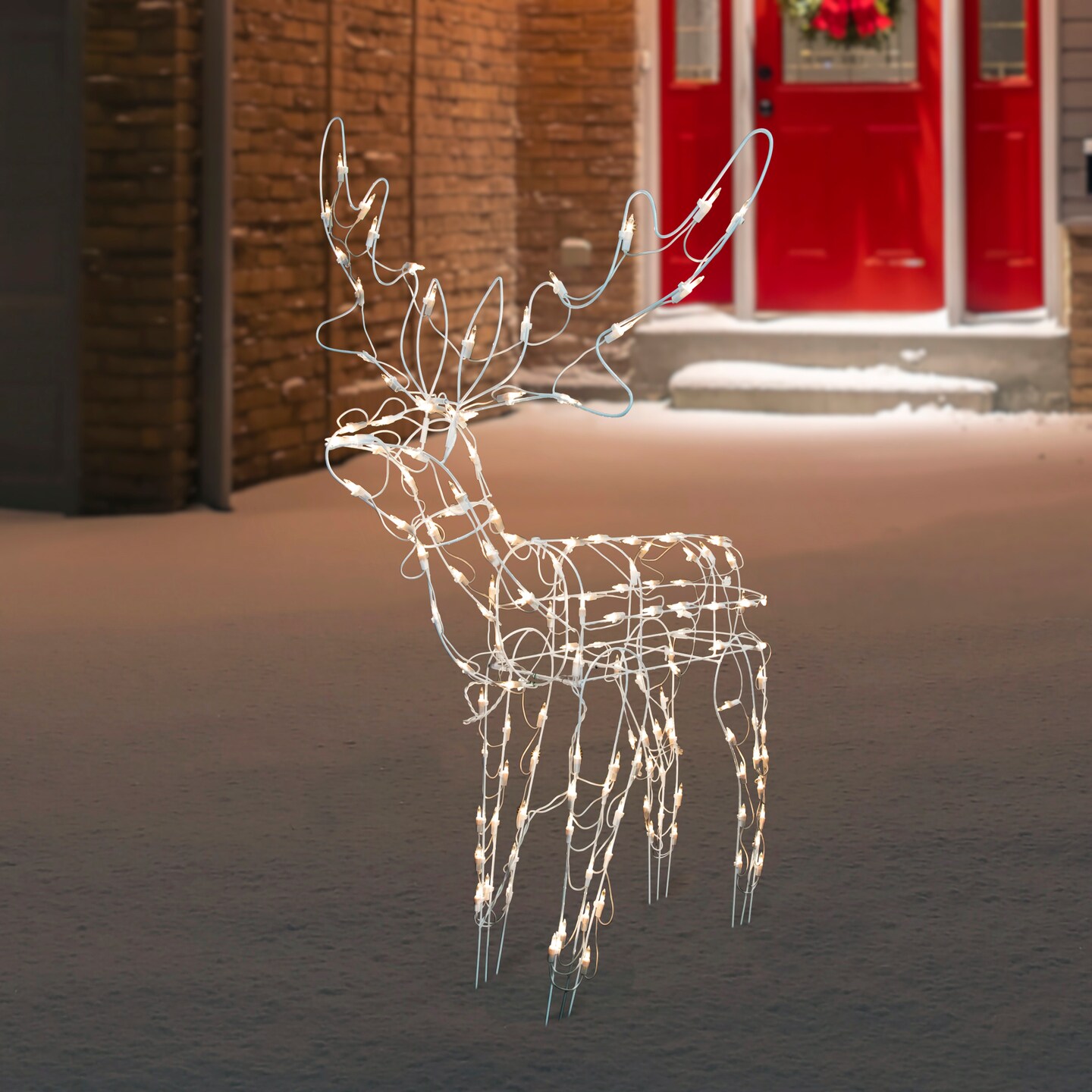 Northlight 48&#x22; Lighted White Standing Reindeer Outdoor Christmas Yard Decoration