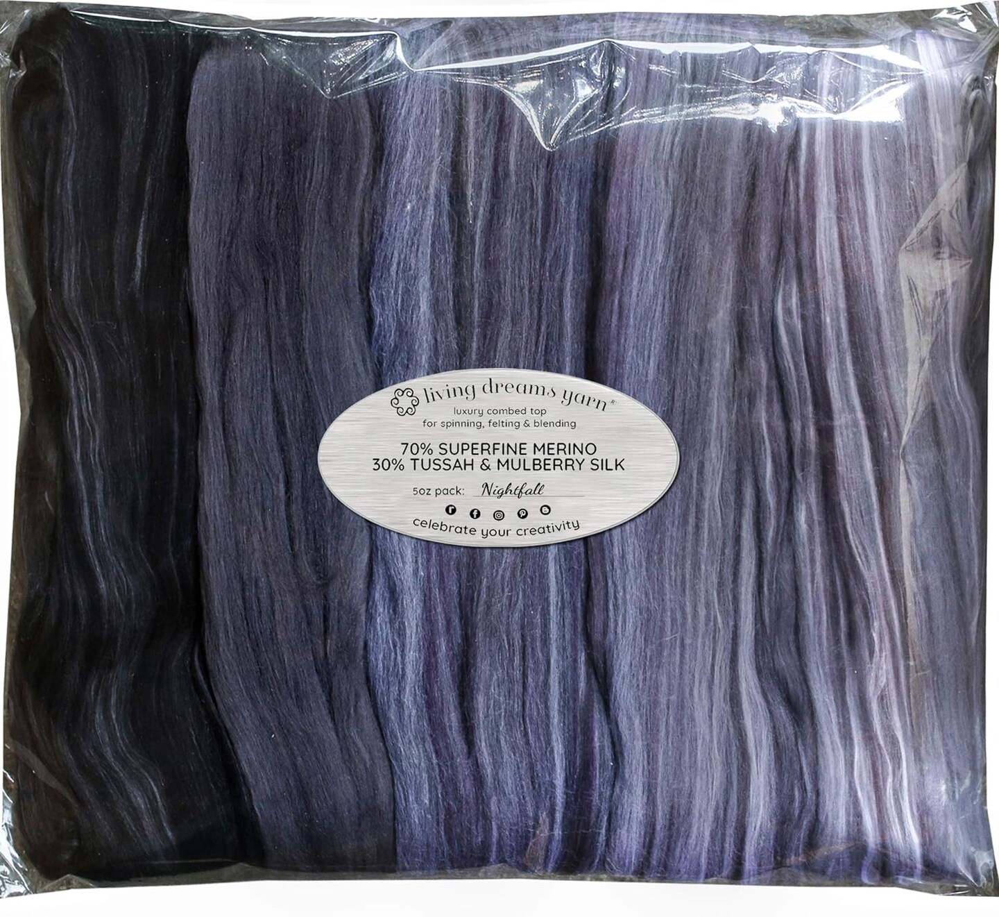 5oz Merino Silk Luxe Blends - Roving for Spinning, Felting, and Blending. Merino Wool + Glossy Mulberry Silk + Premium Tussah Silk.