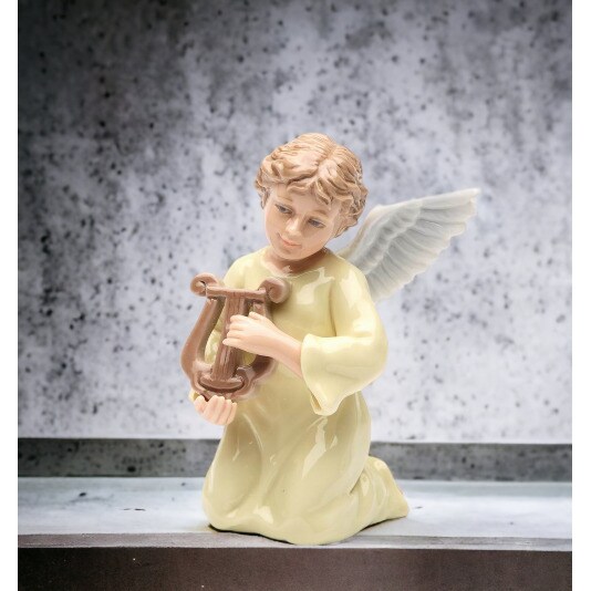 kevinsgiftshoppe Ceramic Angel Playing Harp Figurine Religious Decor Religious Gift Church Decor